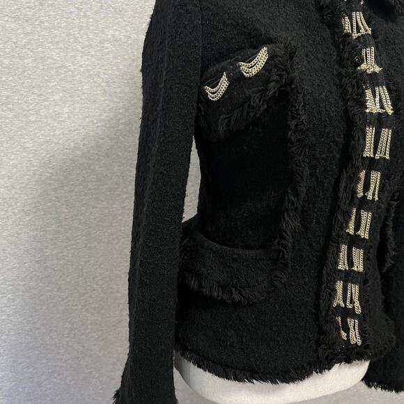 Gaetano Navarra Blazer Womens IT 40 Small Black Boucle Fringe Chain Italy Peplum - Picture 6 of 16